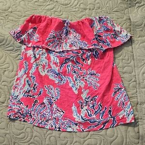 Lilly Pulitzer Wiley Ruffle Tube Top In Vibrant "Capri Pink Samba" Print Fabric